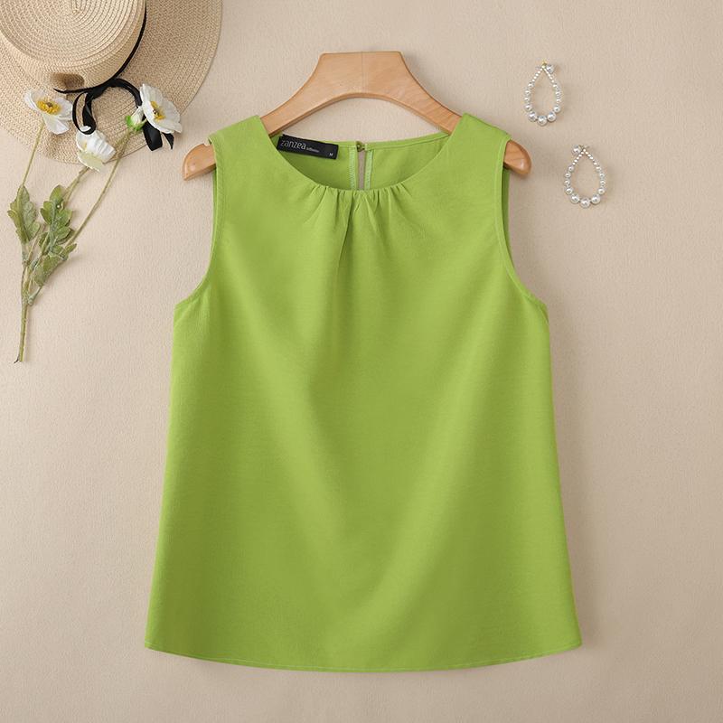 

ZANZEA Женские повседневные летние майки без рукавов с круглым вырезом 4XL зелёный