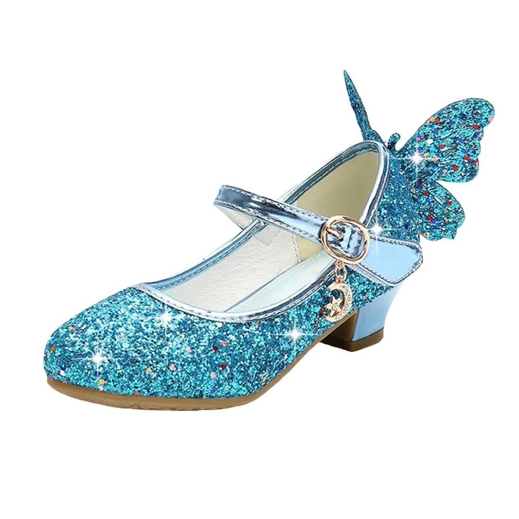 Princess Butterfly Leather Shoes Girls Diamond Bowknot High Heel Children Kid Dance Glitter Shoes Fashion Girls Party Dance Shoe