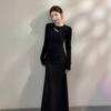 French temperament long-sleeved dress women's autumn new waist thin hollow long bottom t-shirt skirt