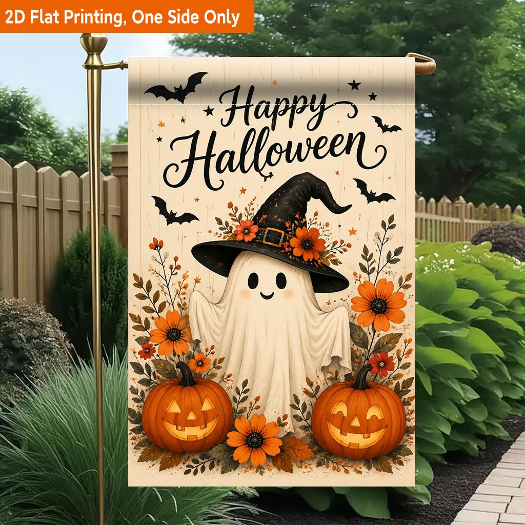 2D Flat, 2D Flat Printing Garden Flag 1pc, Halloween with Pumpkins Durable Single-Sided Print Yard Flag, Garden & Home Holiday Decoration, 29.97x44.96