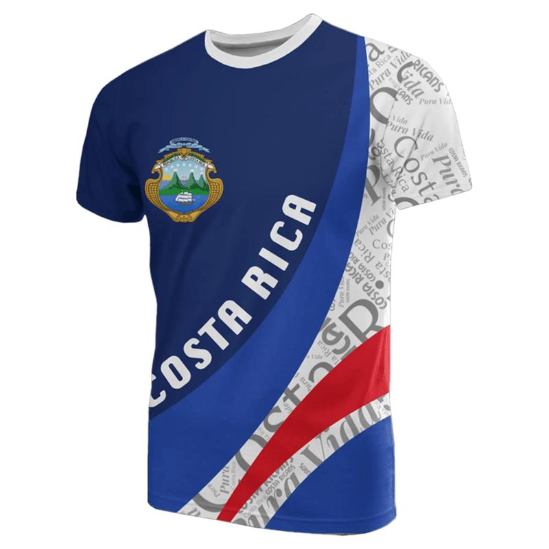 Modisches Costa Rica Flagge 3D Gedrucktes T-Shirt Herren Kleidung Lässige Oberteile Costa Ricanisches Emblem Grafik Übergroß Rundhals T-Shirts