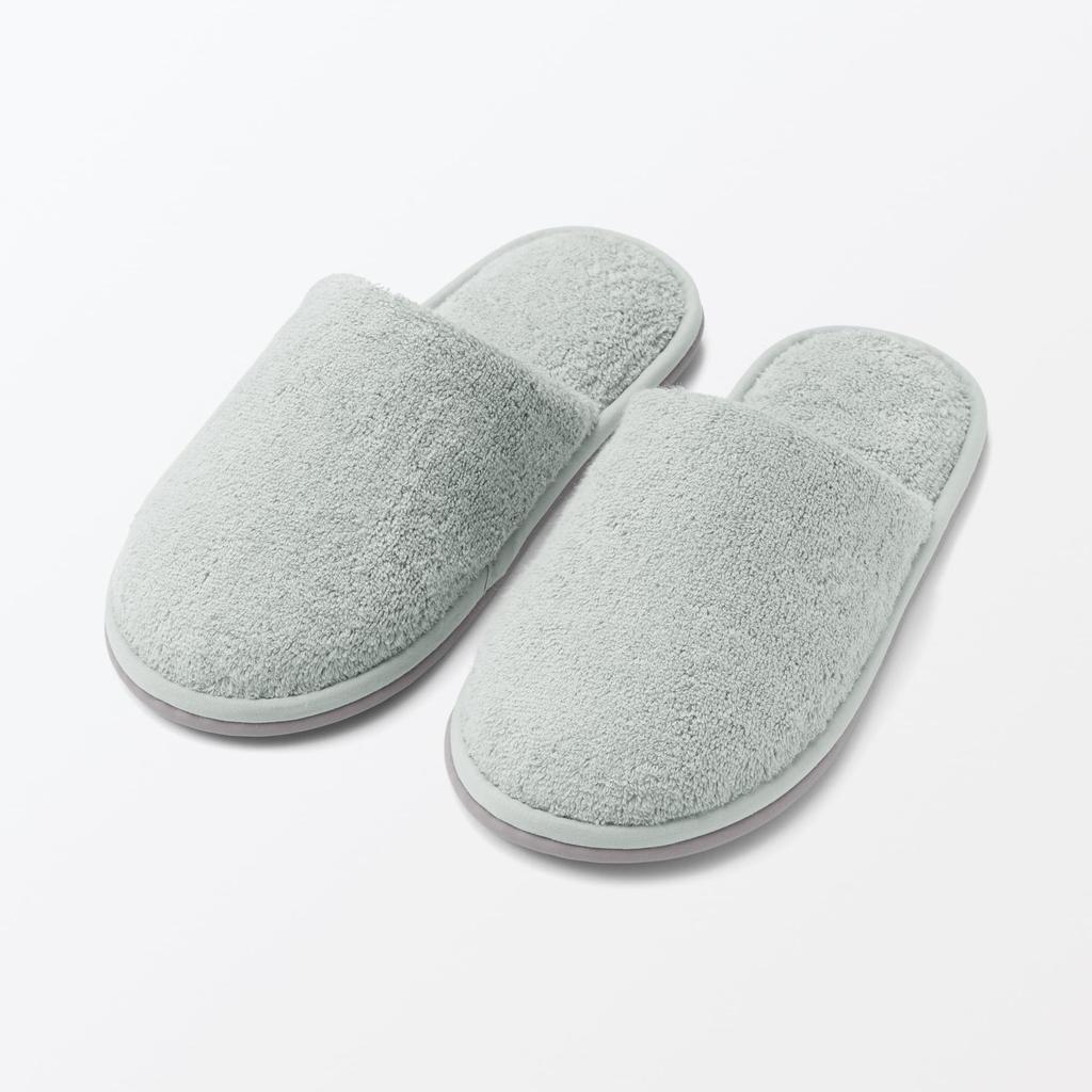 MUJI Washable Cotton Tile Slippers with Front Size Room Shoes Closure, Green, M, 84770548,