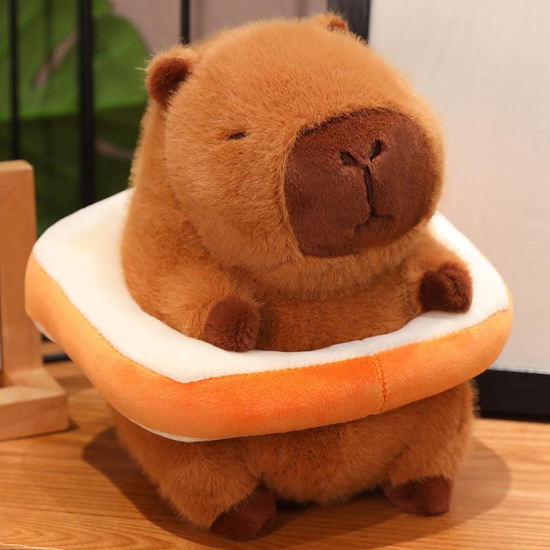 Kawaii Capybara With Hamburger Swimming Ring Plush Stuffed Toy Simulation Animal Doll Pillow Children's Toy Birthday Gift