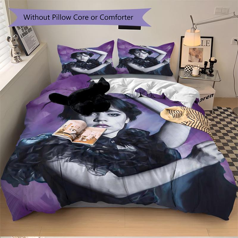 3pcs Elegant and Dynamic Wednesday Quilt Cover Set (1 Quilt Cover + 2 Pillowcases Without Pillow Core), High-Definition Printing for Home and Dor