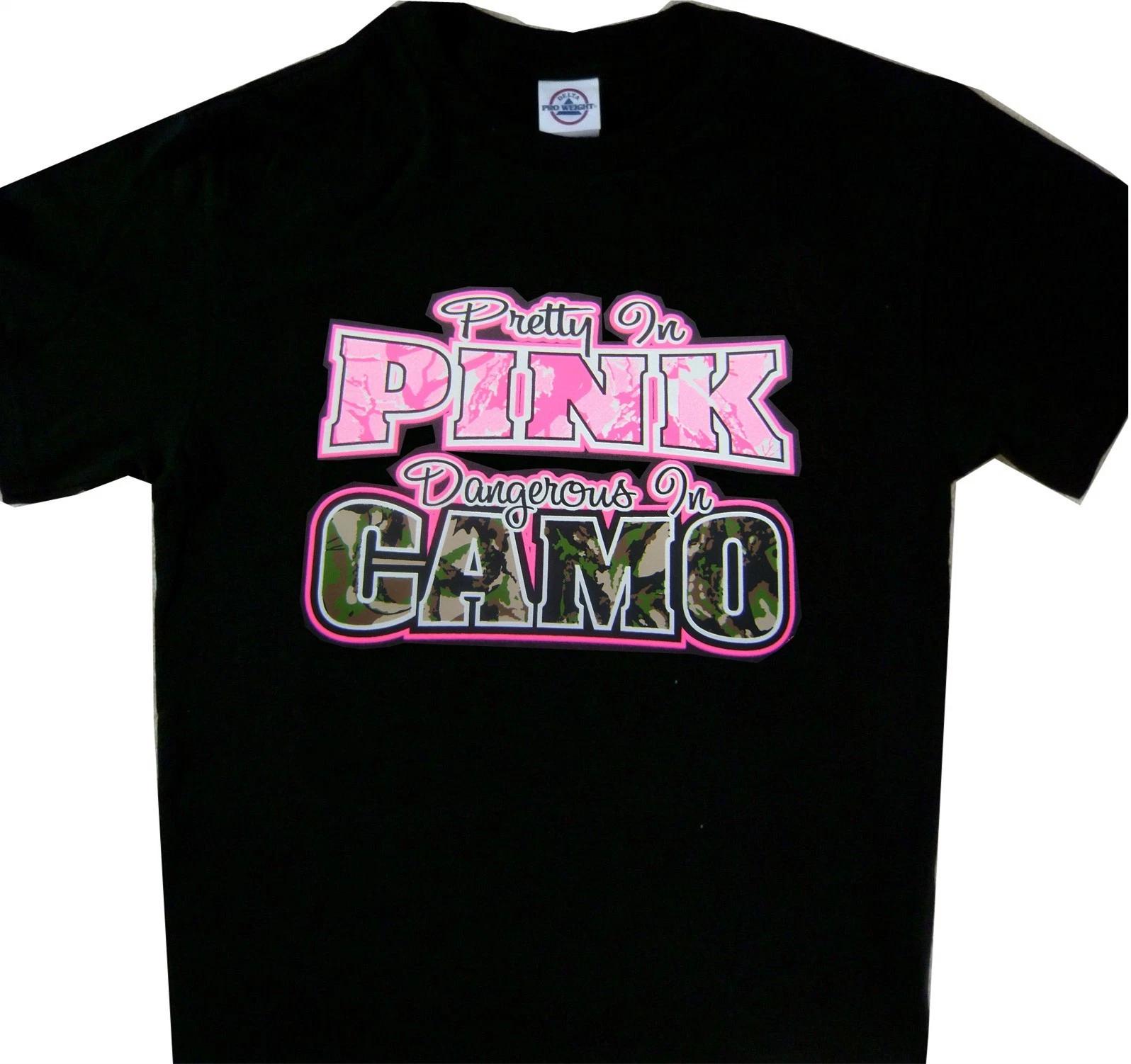 Pretty in Pink Dangerous in Camo Tee Shirt New Ladies Hunting Shirt S