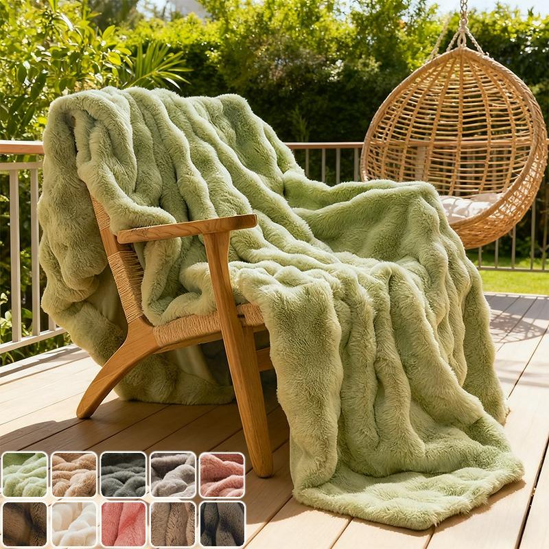 New Thickened Warmth Solid Color Coral Fleece Bed Blanket Fluffy Soft Double-sided Throw Blanket Seasons Universal Sofa Blanket