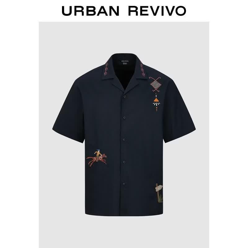 Men s Ethnic Embroidered Linen Blend Shirt XL темно-синий