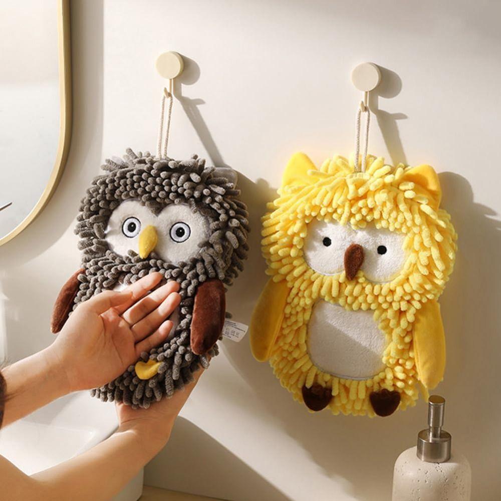 New Durable High Quality Soft Owl Chenille Hand Towel Hanging Fluffy Chenille Towel Owl Design Super Absorbent Funny Hand Towel