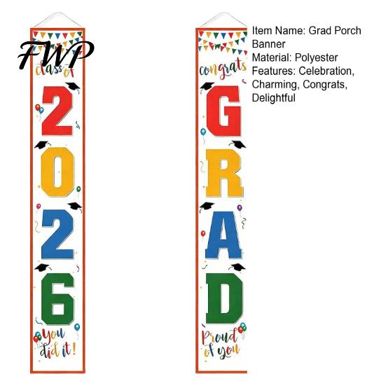 Durable Polyester Graduation Banner 1 Pair 2026 Decoration Class of Congrats Grad Door Sign Porch for Indoor Outdoor Front Hanging Party Supplies