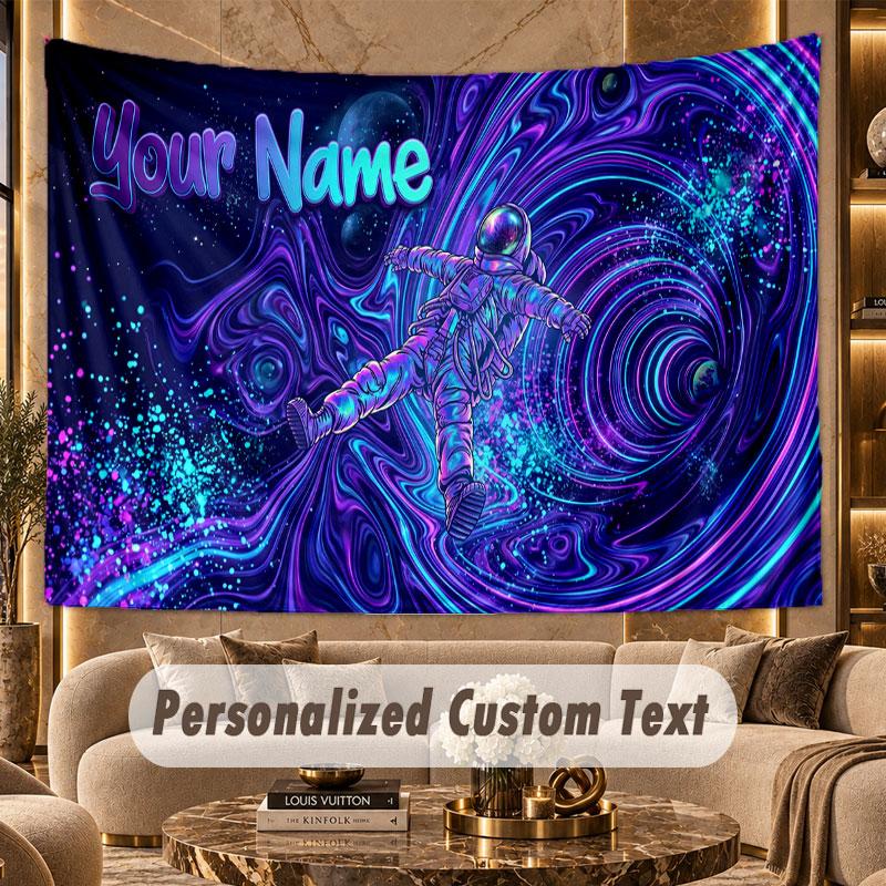 Astronaut Space (36) Theme Personalized Tapestry Custom Name Text Wall Hanging Tapestry Home Background Decoration