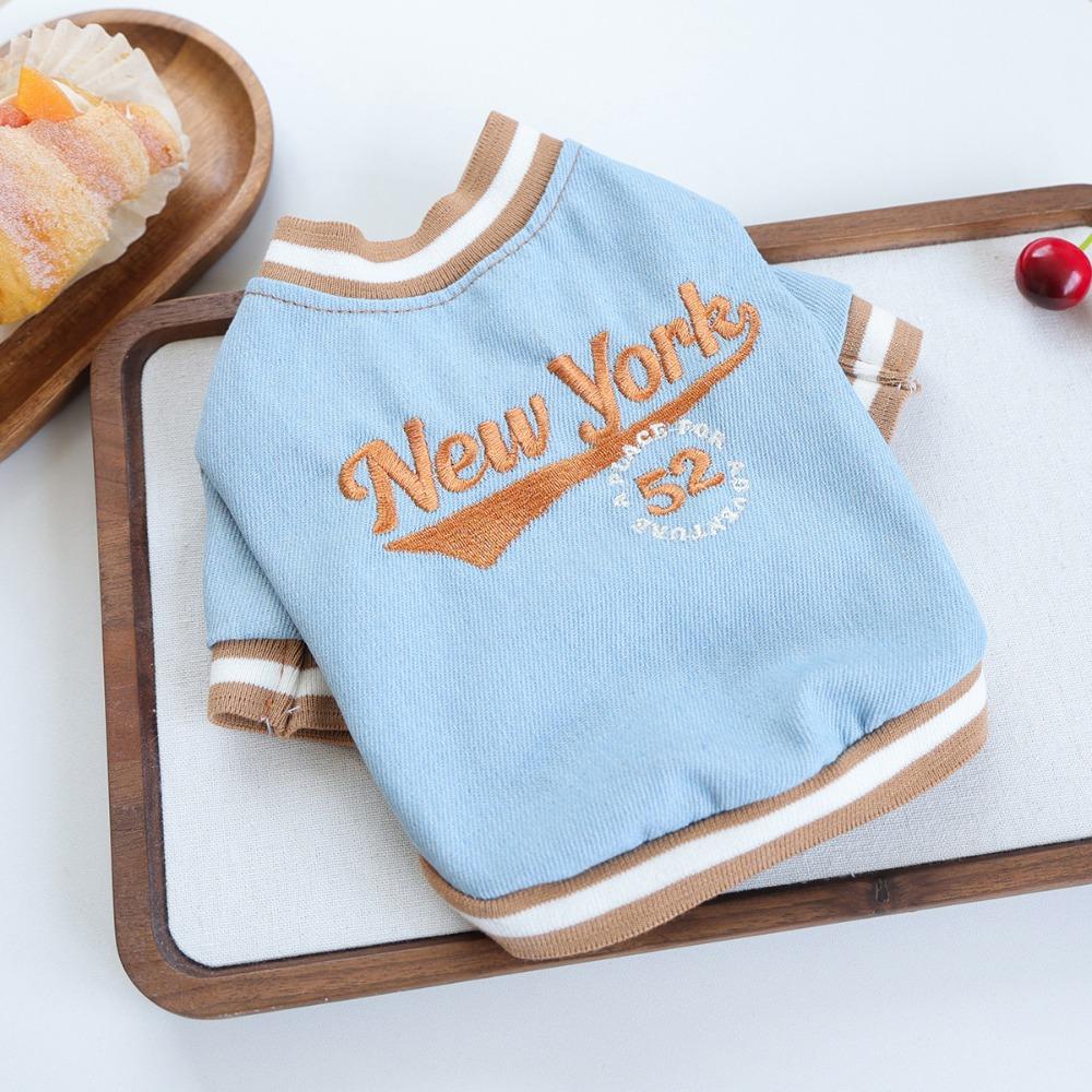 

Handsome New York Dog Cat Clothes Sports Style Breathable Dog Baseball Shirt Denim Dog Vest For Spring Summer Autumn XS синий