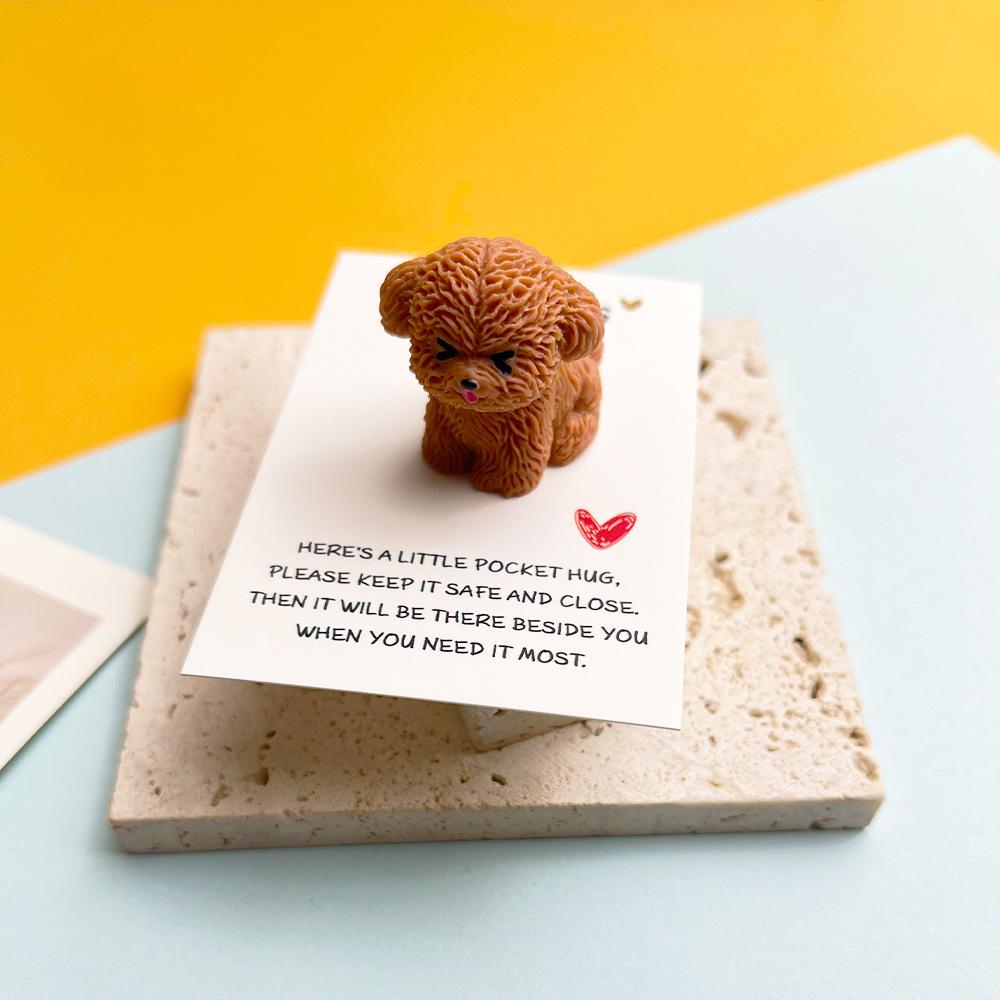 1 PC DIY Cute Teddy Resin Pocket Hug Card, Puppy Series Figurine Gift Card, Holiday Gift