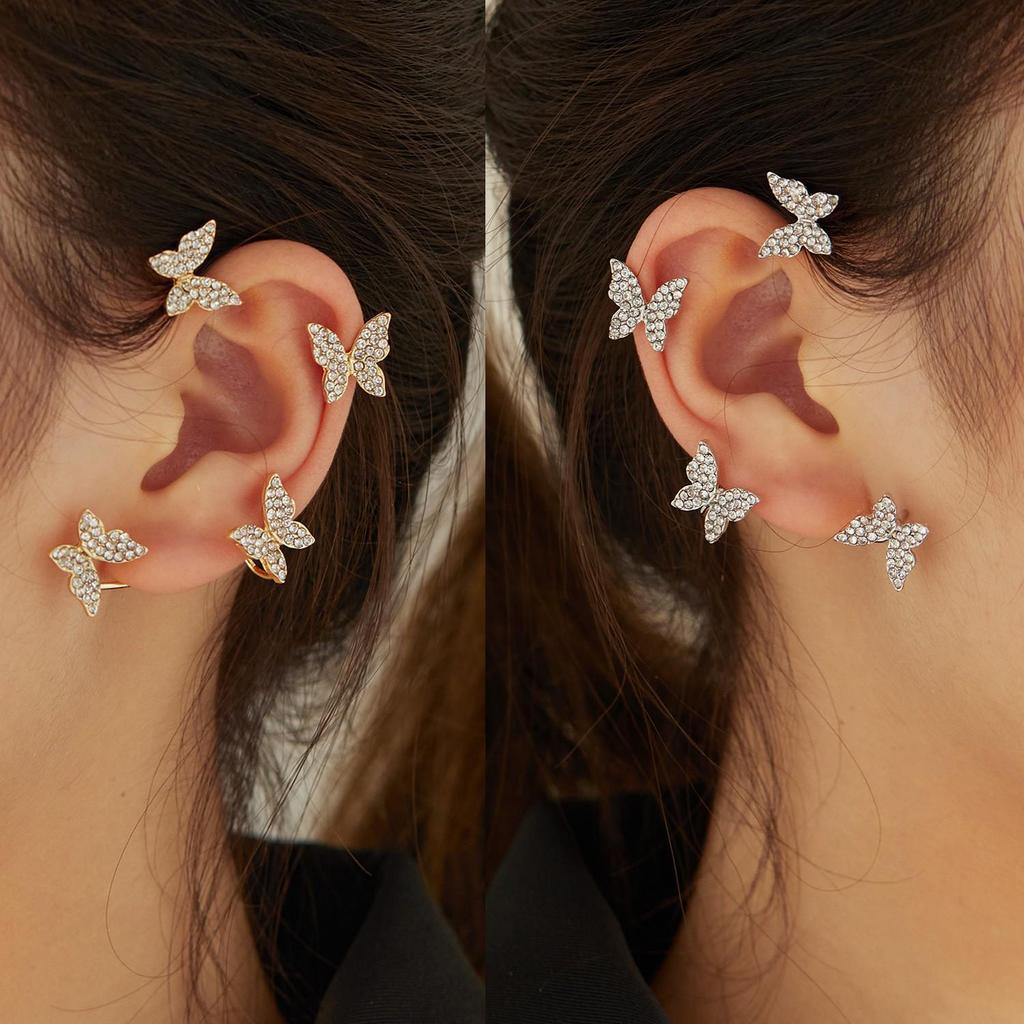 Korean Sparkly Rhinestone Butterfly Ear Cuff Clip - No Piercing Fairy Style Earrings