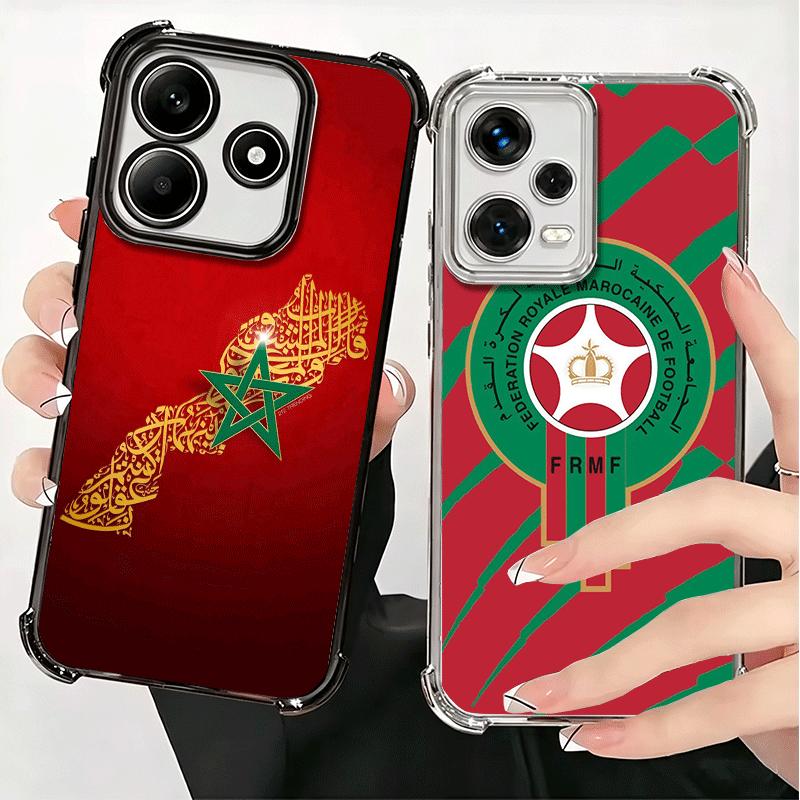 Morocco Flag Plating Phone Case For Xiaomi Redmi Note 14 15 Pro Plus 13 12 11 11S 11T 10 9S 9 5G Anti-Fall Airabag Cover