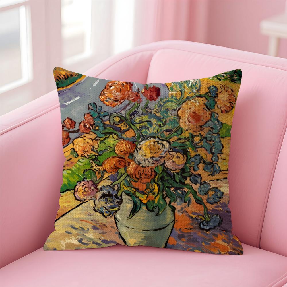 Van Gogh Oil Paintings Cushion Cover Natural Linen Pillow Case DoubleSided Print Decorative Sofa Pillowcase Home Decor Gift