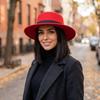 Elegant Woolen Flat Top Hat British Style Women Jazz Hat All-match Men's Felt Hat  Church Events