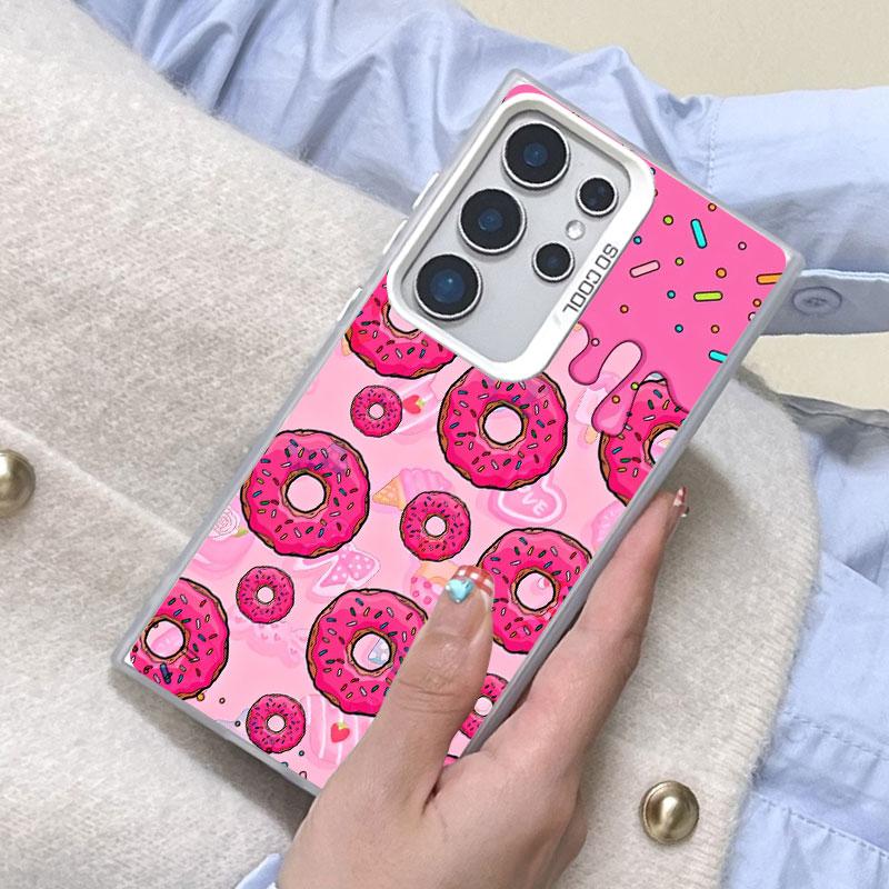 For Samsung Galaxy S21 S23 S24 FE S25 S24 S23 S22 Ultra Plus Laser Phone Case Sweet Fabulous Pink Donut Cookies Bread Cake Cover