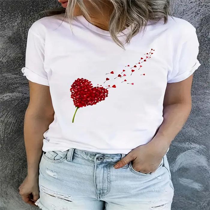 Summer Round Neck Printed Short Sleeved Fashionable Casual Cute Women's T-shirt