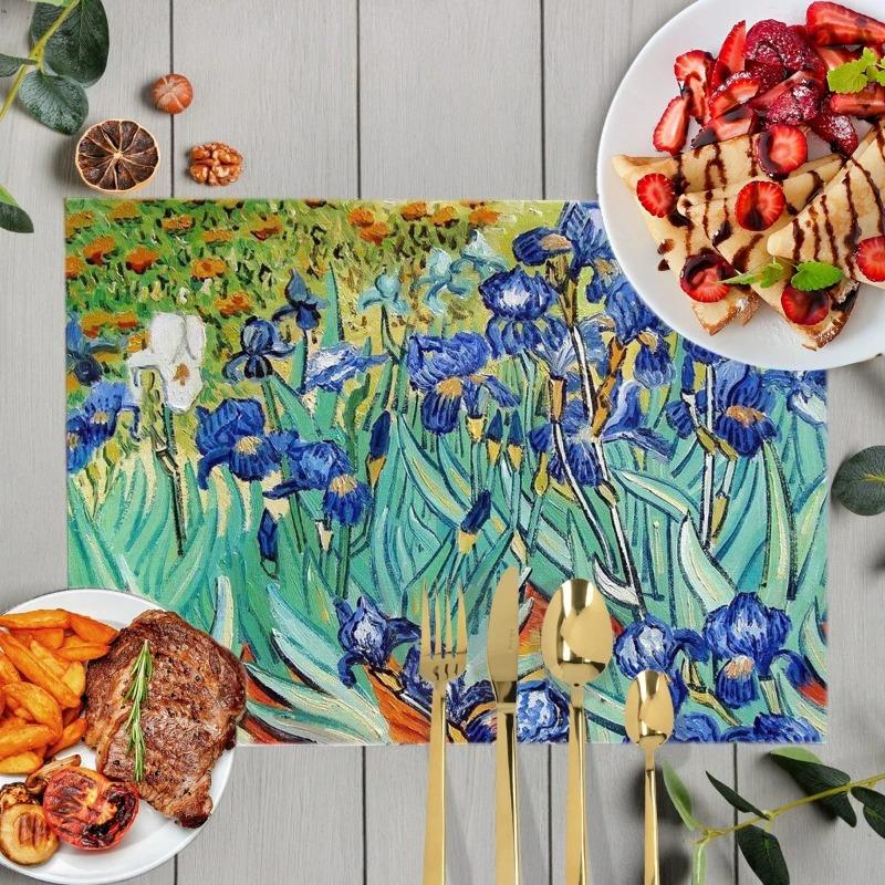 Oil Painting Art Placemat Van Gogh Sunflower Countryside Style Printed Dining Table Tableware Insulation Mat Home Decoration