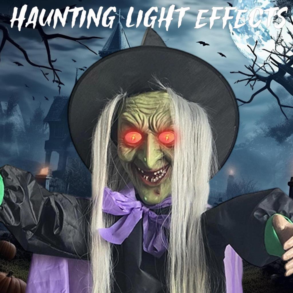Halloweenová létající čarodějnice Dekorace létající čarodějnice s děsivými zvuky a světly Velká vznášející se čarodějnice Rekvizita se svítícíma očima