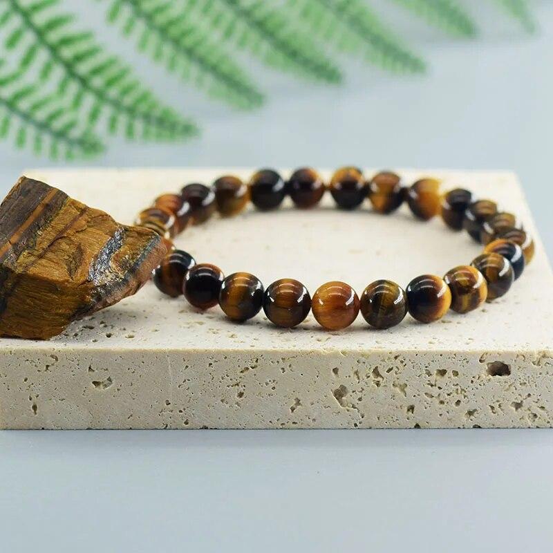 Bracciale Occhio di Tigre Naturale 5A Uomo e Donna Ciondolo Gioielli in Pietra Naturale Guarigione Buddha Cordino Elastico Coppia Bracciale con Perline di Cristallo
