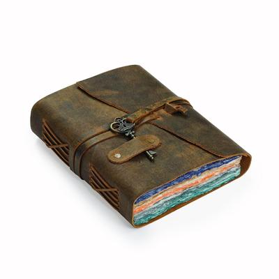 Handgefertigtes Vintage Leder Tagebuch Vintage Multi Color Seiten