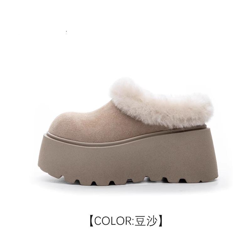 Thick-soled cotton slippers for women to wear outside the winter new bag head half slippers for women to keep warm and increase height and fleece