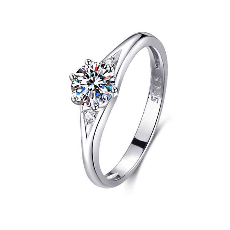 S925 Silver 1 Carat D Color Moissanite Six-Prong Engagement Ring for Women