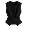 French-Style Elegant Design Pleated Waist-Cinching Sleeveless Knit T-Shirt for Women, 2025 Autumn New Versatile Slim-Fit Top