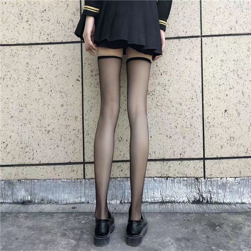 Sexy Lace Over Knee Socks Suspender Integrated Socks Pure Contrast Stockings Black Silk Half Suspender Sy