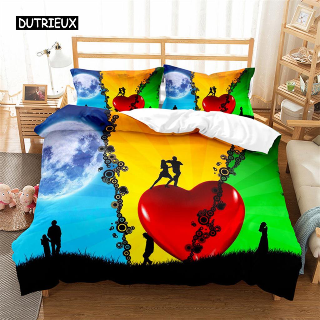 3D Love Heart Duvet Cover Microfiber Luxury Romantic Theme Bedding Set King Queen For Couple Valentine's Day Gifts Bedroom Decor