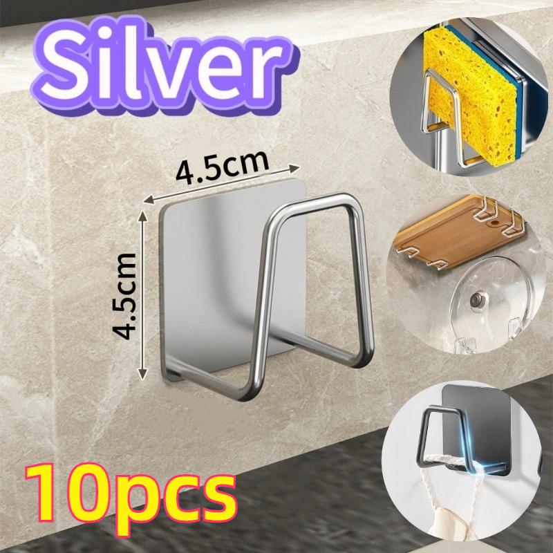 1-10pcs Kitchen Stainless Steel Sponge Holder Sink Self Adhesive Drain Drying Rack Household Wall Hooks Kitchen Accessories