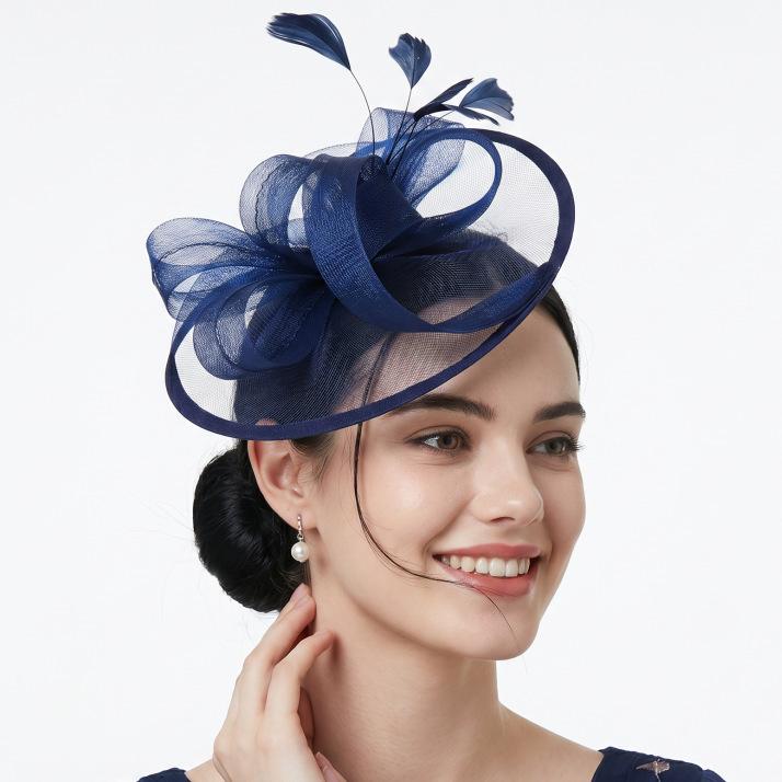 Mesh Flower Headdress Feather Hair Accessories Horse Racing Tea Party Ball Hat Facsinator Hat