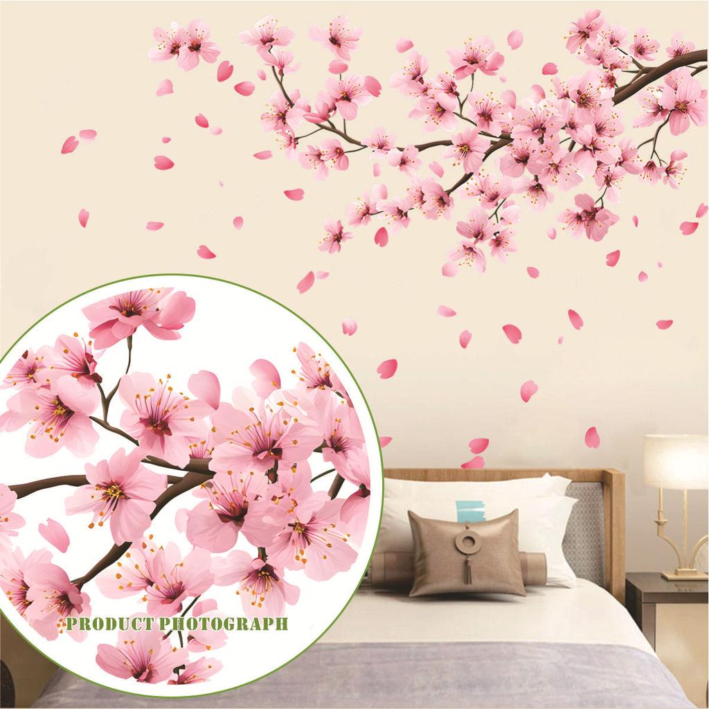 Peach Blossom Falling Branch Wall Sticker Living Room Entrance TV Wall Decoration Self-Adhesive Home Decor