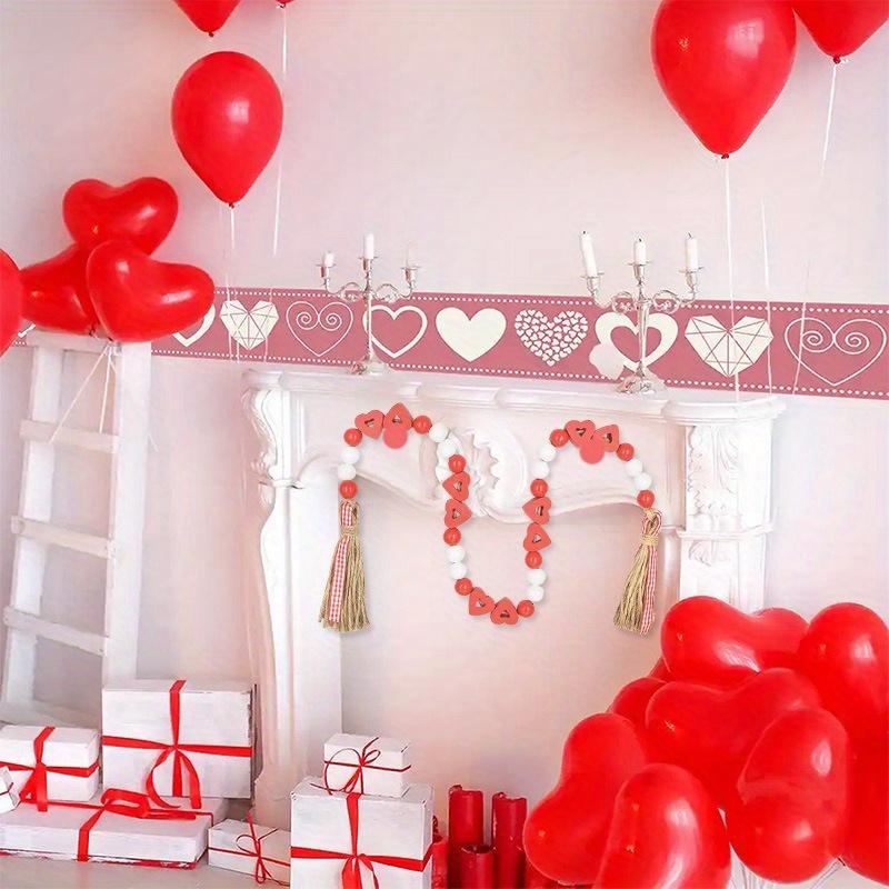 1pc Hemp Rope Tassel Bead Ornament, Heart Wood Bead Flower Ring Bead String, Wedding Decoration Hanging, Home Decoration