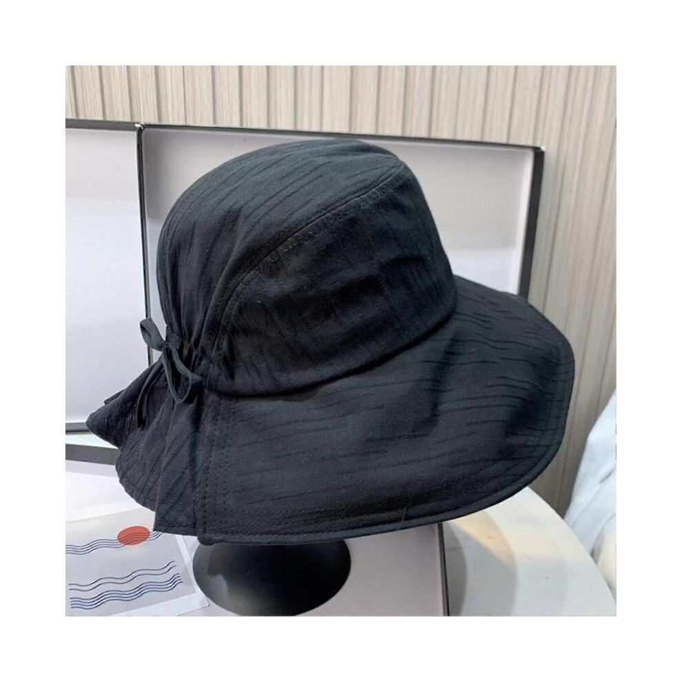 (Black) Women Fisherman Hat Japanese Style Anti-UV Drawstring Adjustable Head Circumstance Sun Hat Daily Headwear