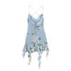 Autumn European and American Women's Clothing Silk Mesh Irregular Printing Suspender Dress