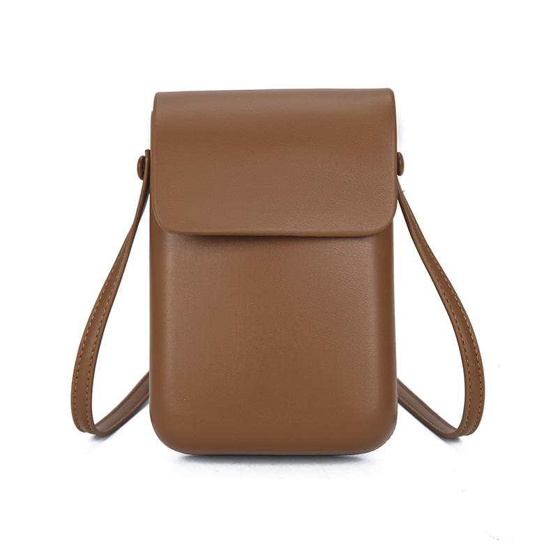 

2025 новый прессованный чехол сумка для мобильного телефона однотонная простая высококлассная на плечо мессенджер маленькая квадратная сумка модная универсальная женская сумка коричневый