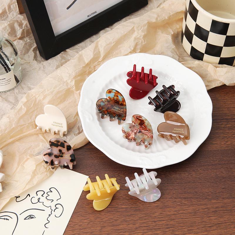 Elegant French Acetic Acid Heart Hairpin for Half-Tied Hairstyles - Chic Shark Clip for Women