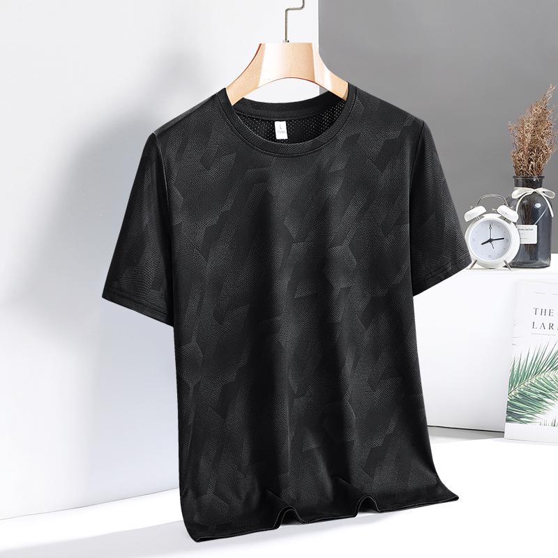 T-shirt a maniche corte mimetica in seta ghiacciata da uomo, sottile, larga, ad asciugatura rapida, per corsa, sport, elastica, taglia grande