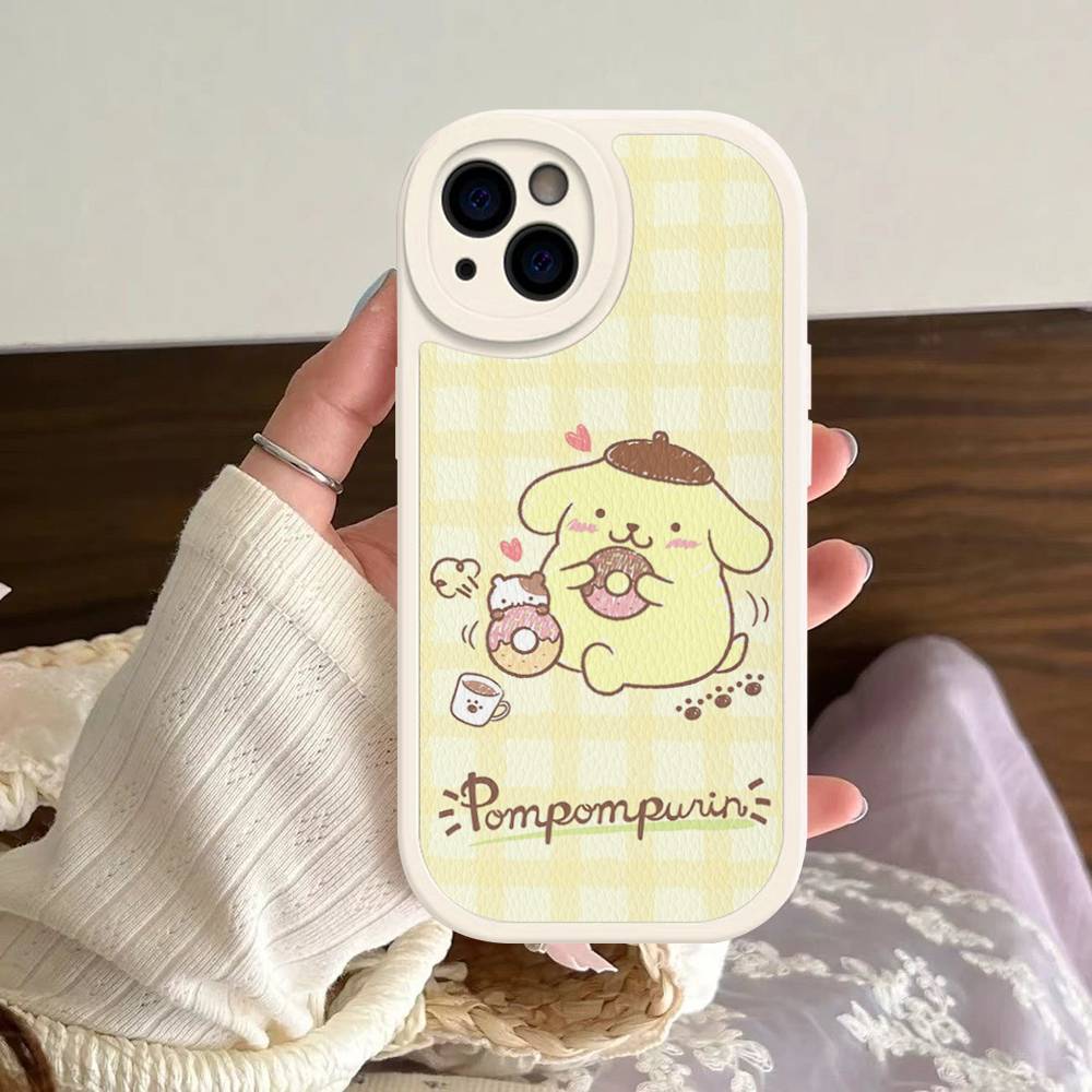 Cartoon P-Pompompurins Cute Leather Phone Case For IPhone 16 15 14 13 12 11 Pro Max Plus Shockproof Cover