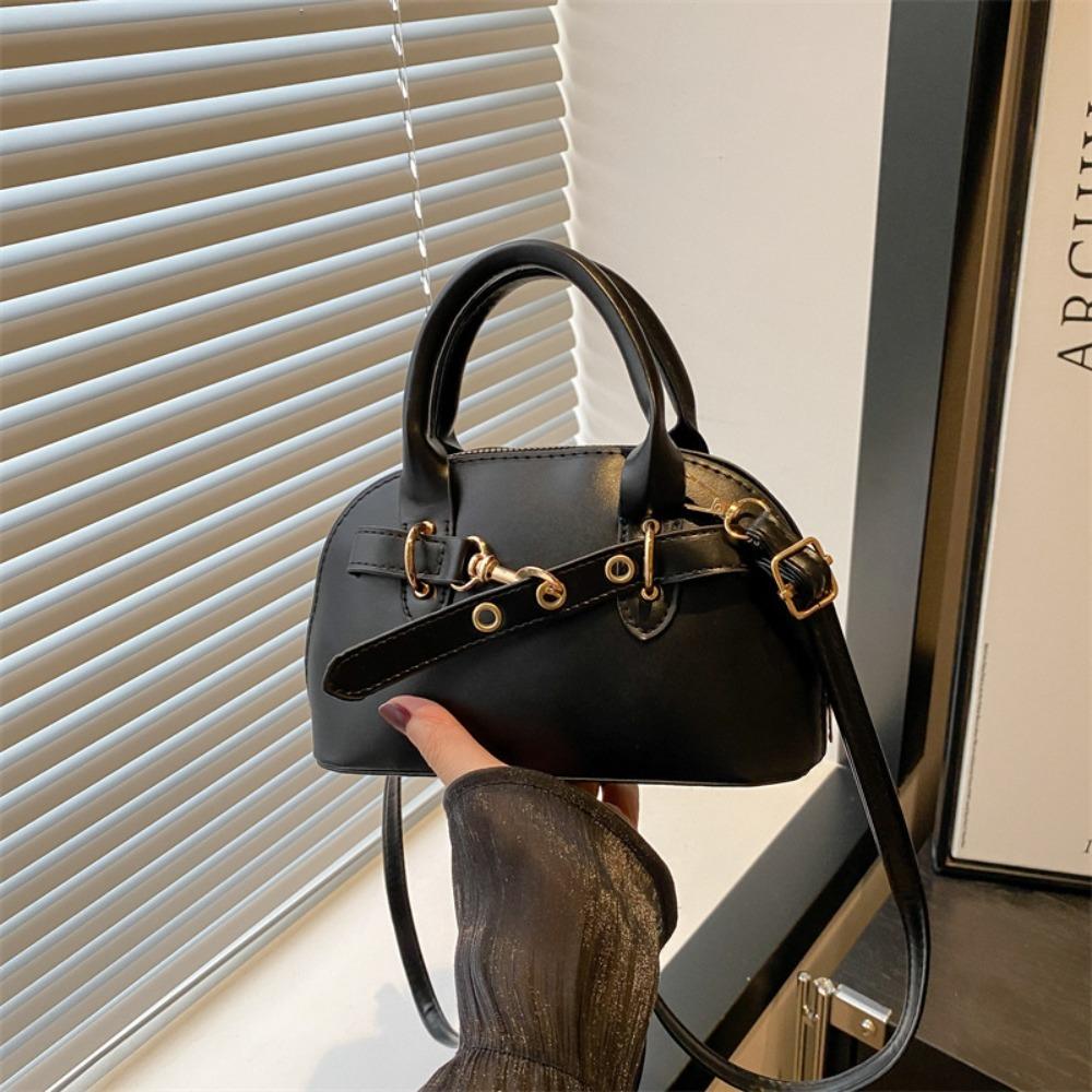 Fashion Small Size Shoulder Bag Handbags Solid Color Shell Bag Belt Buckle Design Top-handle Bags Women