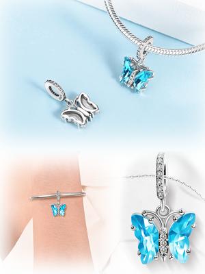 Glass Beautiful Butterfly Pendants Copper Plated For Charm Copper Plated Genuine Bracelets For Jewellery Crafting