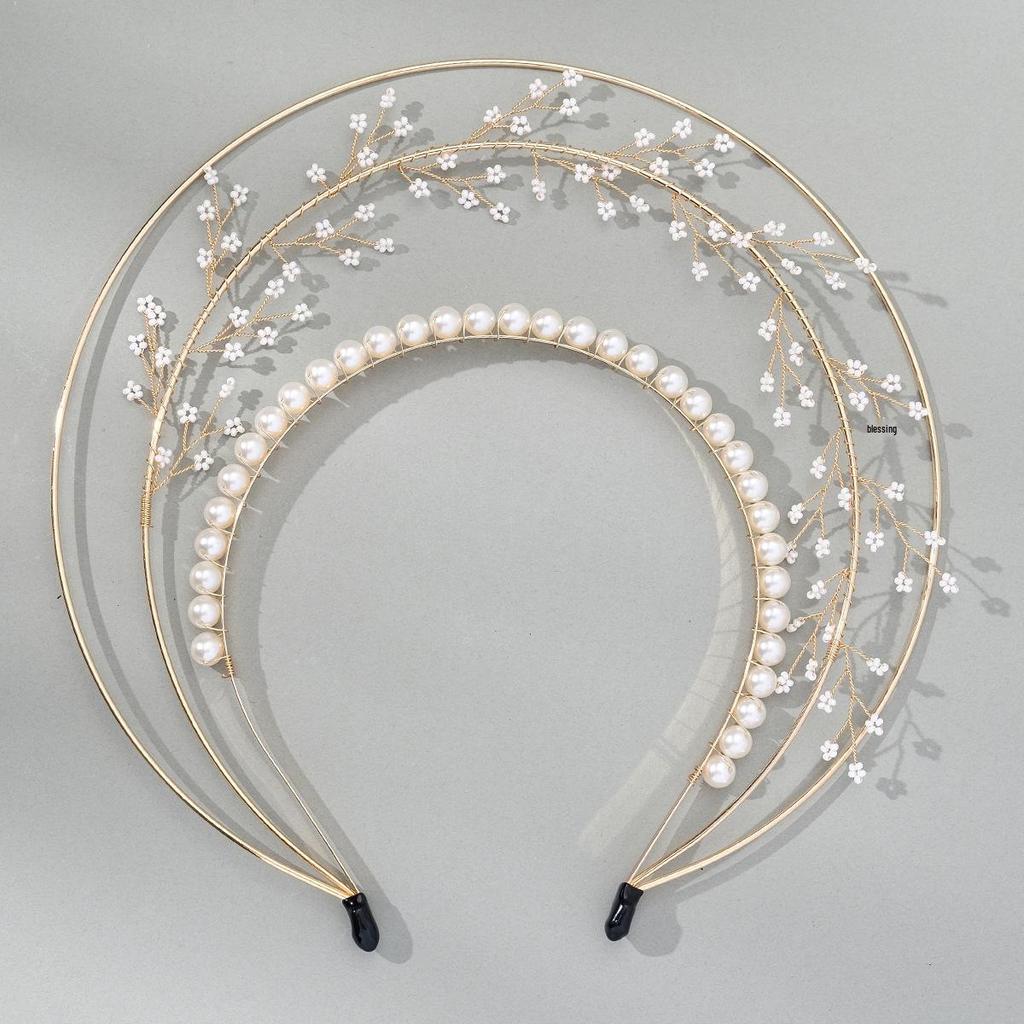Vintage Lolita Virgin Mary Halo Tiara: Handmade Floral Pearl Headdress for Fashion Shows
