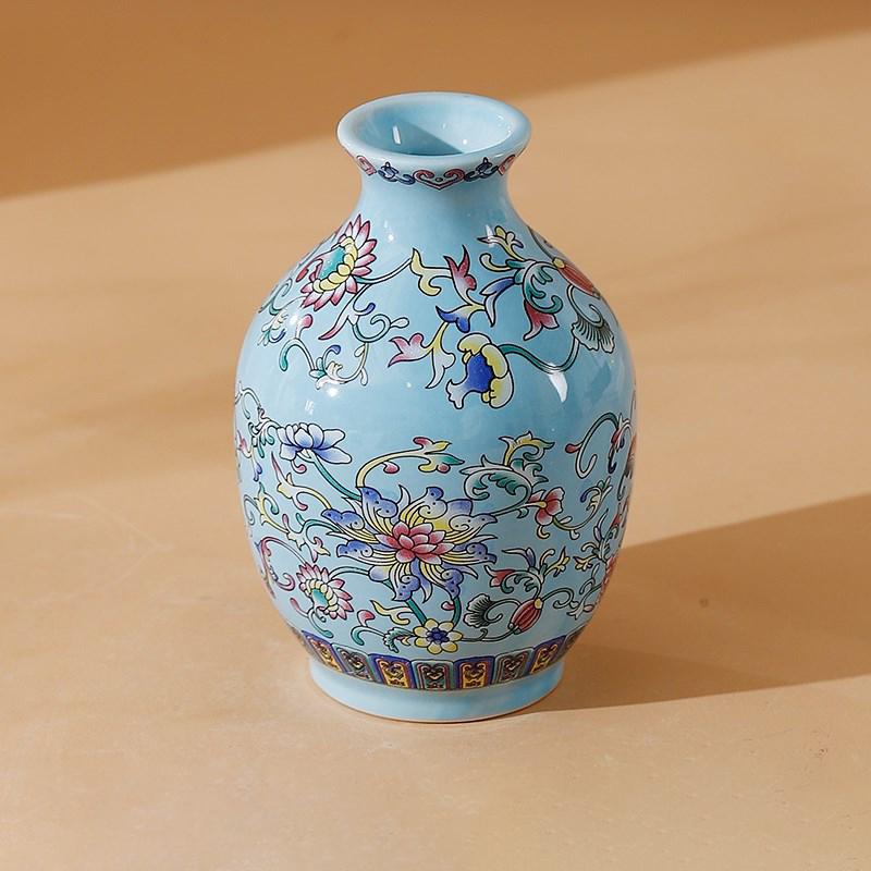 Small Ceramic Vase for  Handmade Elegant Vintage Chinese Painting  Enamel Glazed Porcelain Decorative Vases for Office Home