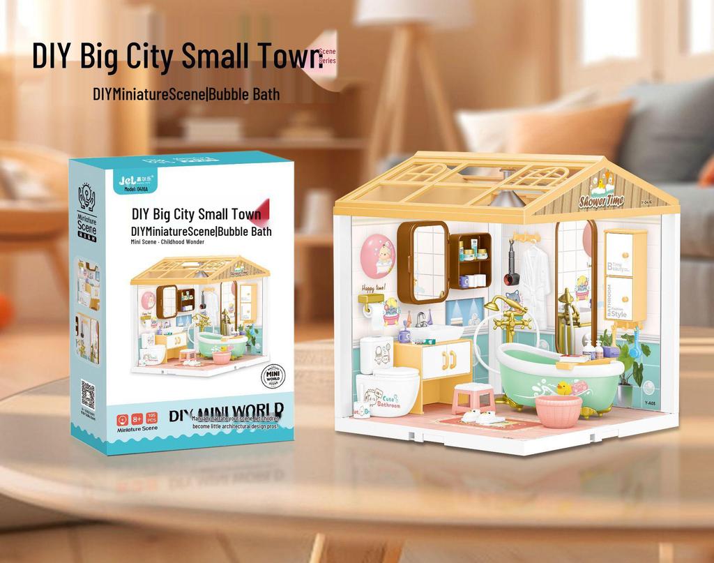 Children's DIY Dollhouse Model with Lights - Big City & Small Town 3D Building Puzzle Educational Toy Gift