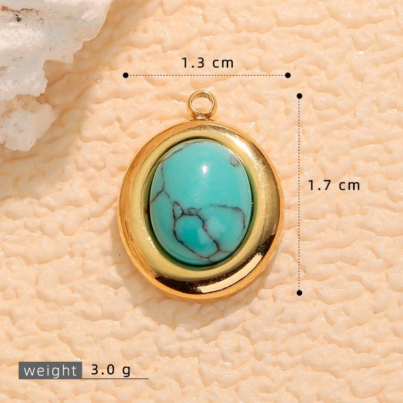European Retro Turquoise Geometric Oval Pendant - Stainless & Titanium Steel Jewelry for Women