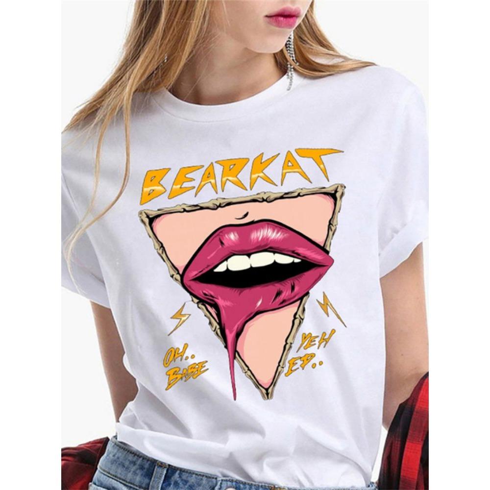 Fashion Sexy Red Lip Women T Shirt Funny Kiss Lips Print Ladies Casual Basis O-collar Short Sleeves Female Tops Tees