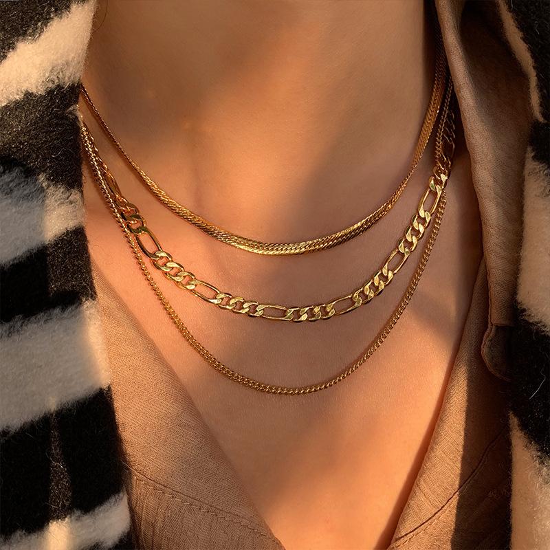316L Stainless Steel Gold 3 Chains Necklace For Women Punk Street Trend Rustproof Neck Jewelry Gift Bijoux