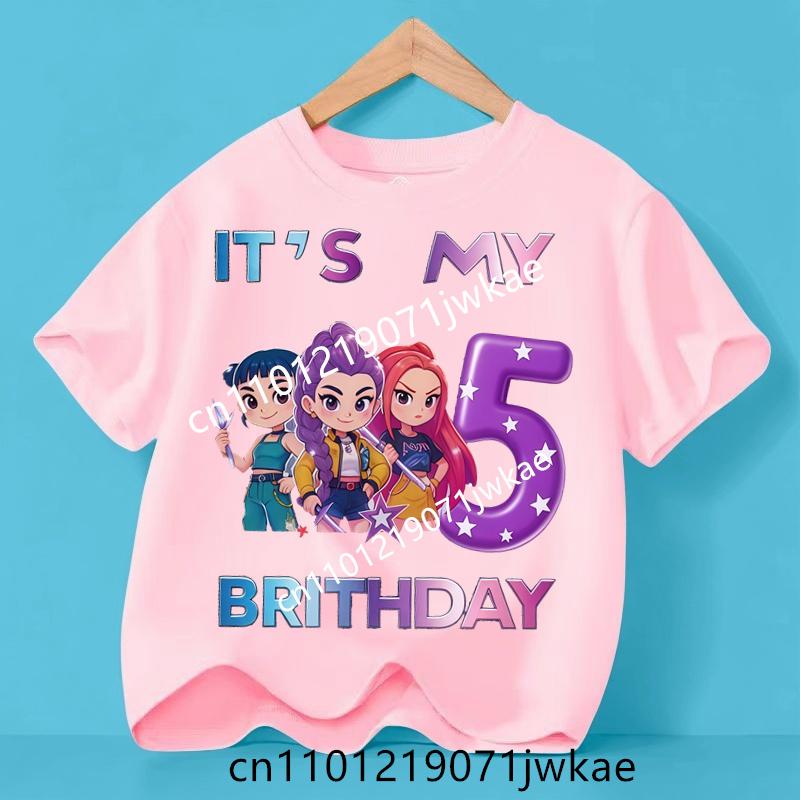 Kpop Demon Hunters Number 3-9 T-shirt Kawaii Rumy Birthday Tops Party Wear Girls Tee Summer Short Sleeve Kid Clothes Boutique